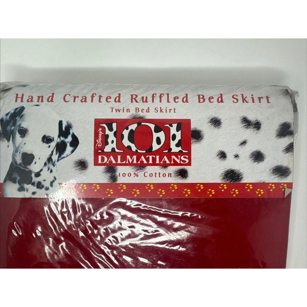 Vintage Disney 101 Dalmatians Dog Kids Twin Bed Skirt Ruffle black white red NEW